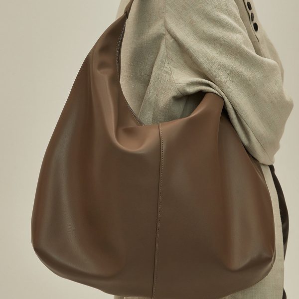 Khaki Autumn And Winter Soft Casual Large Capacity Zipper Tote Bag